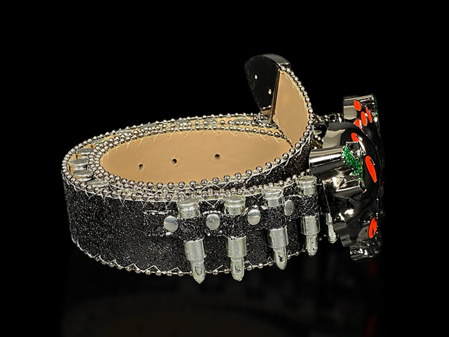 Shattered Chrome Bullet Belt - Black