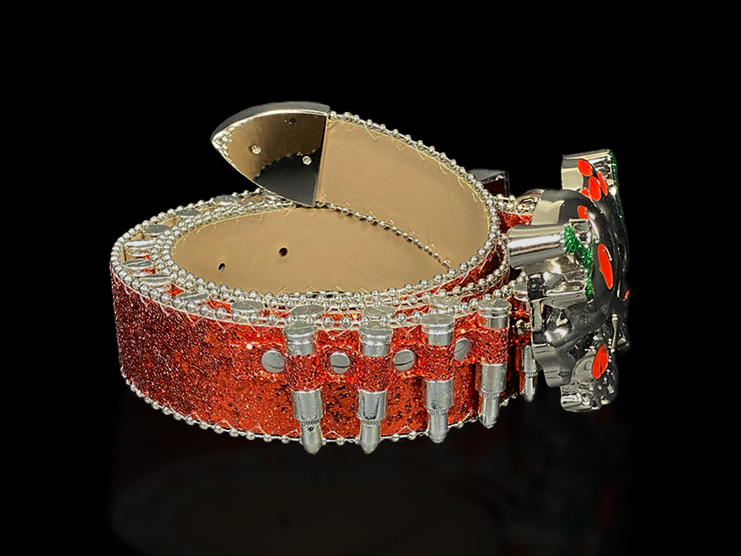 Shattered Chrome Bullet Belt - Red