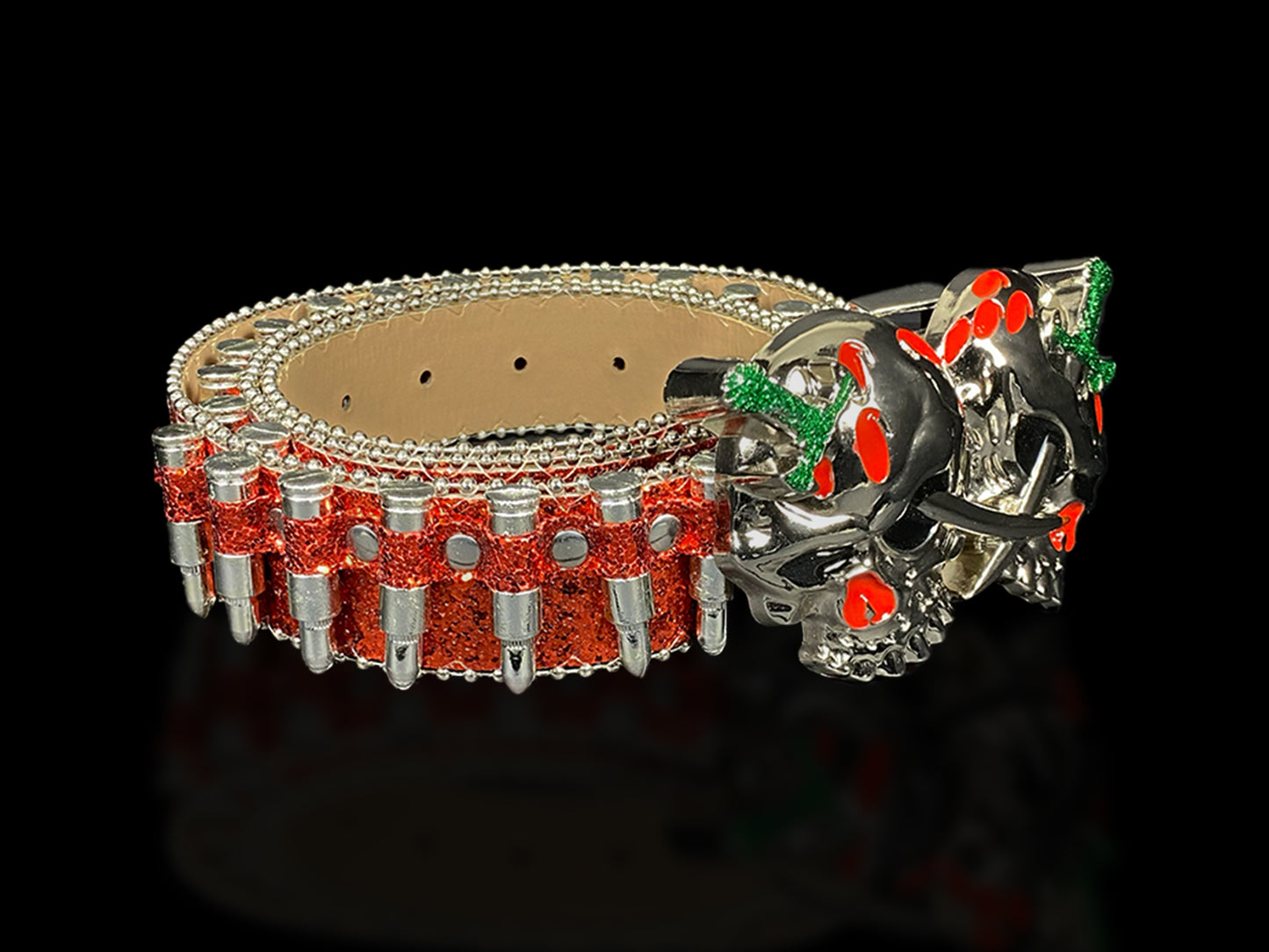 Shattered Chrome Bullet Belt - Red
