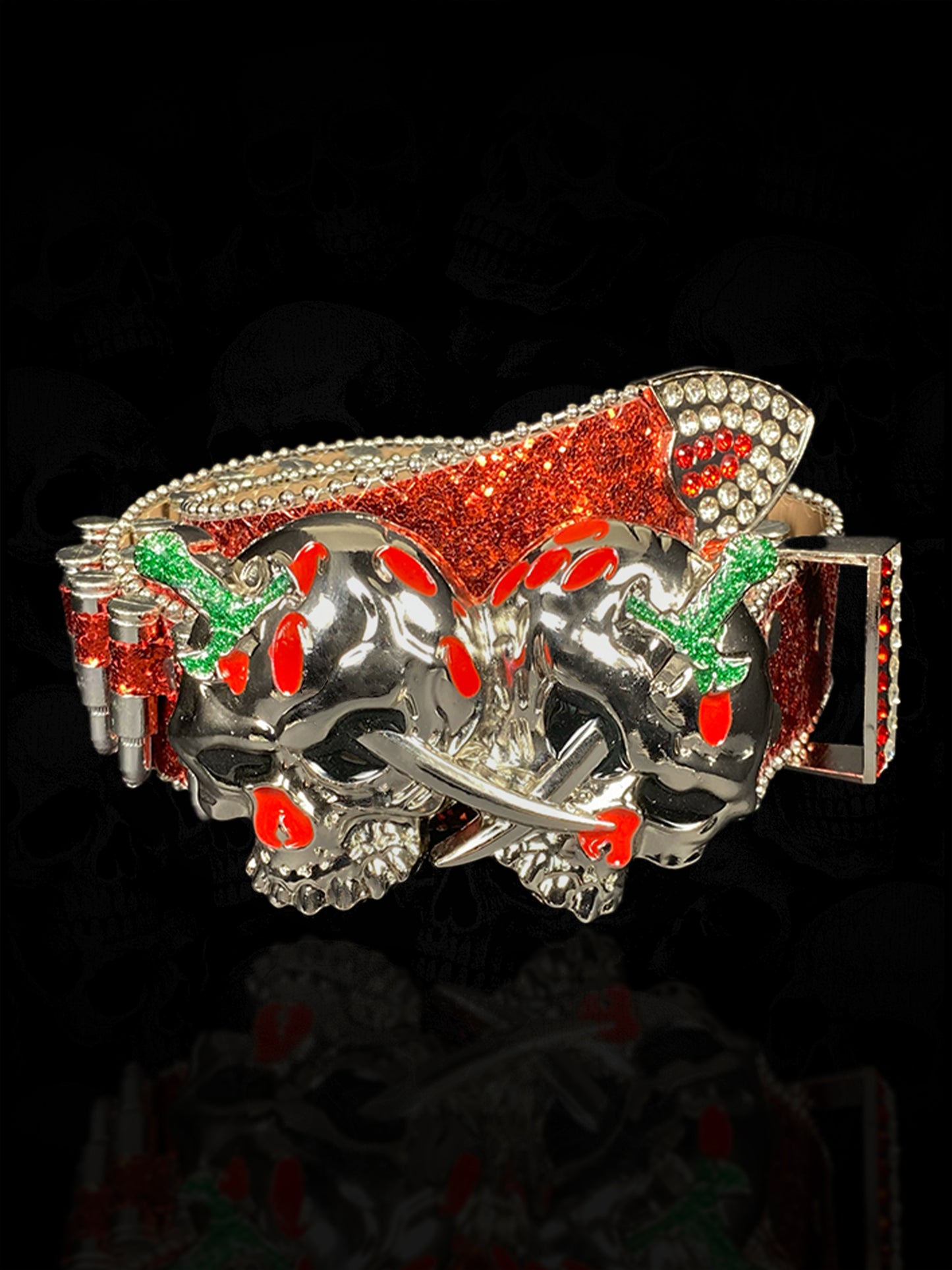 Shattered Chrome Bullet Belt - Red