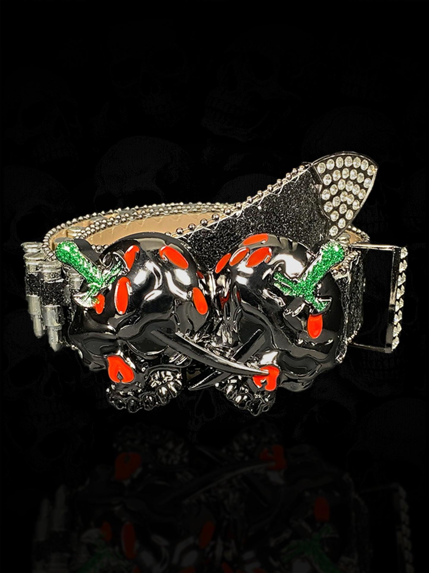 Shattered Chrome Bullet Belt - Black