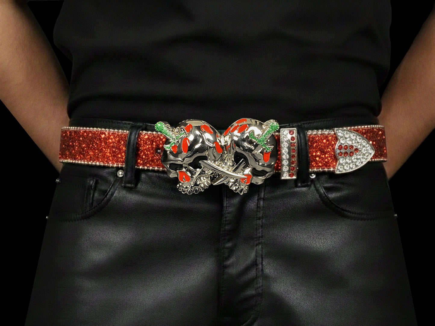 Shattered Chrome Bullet Belt - Red